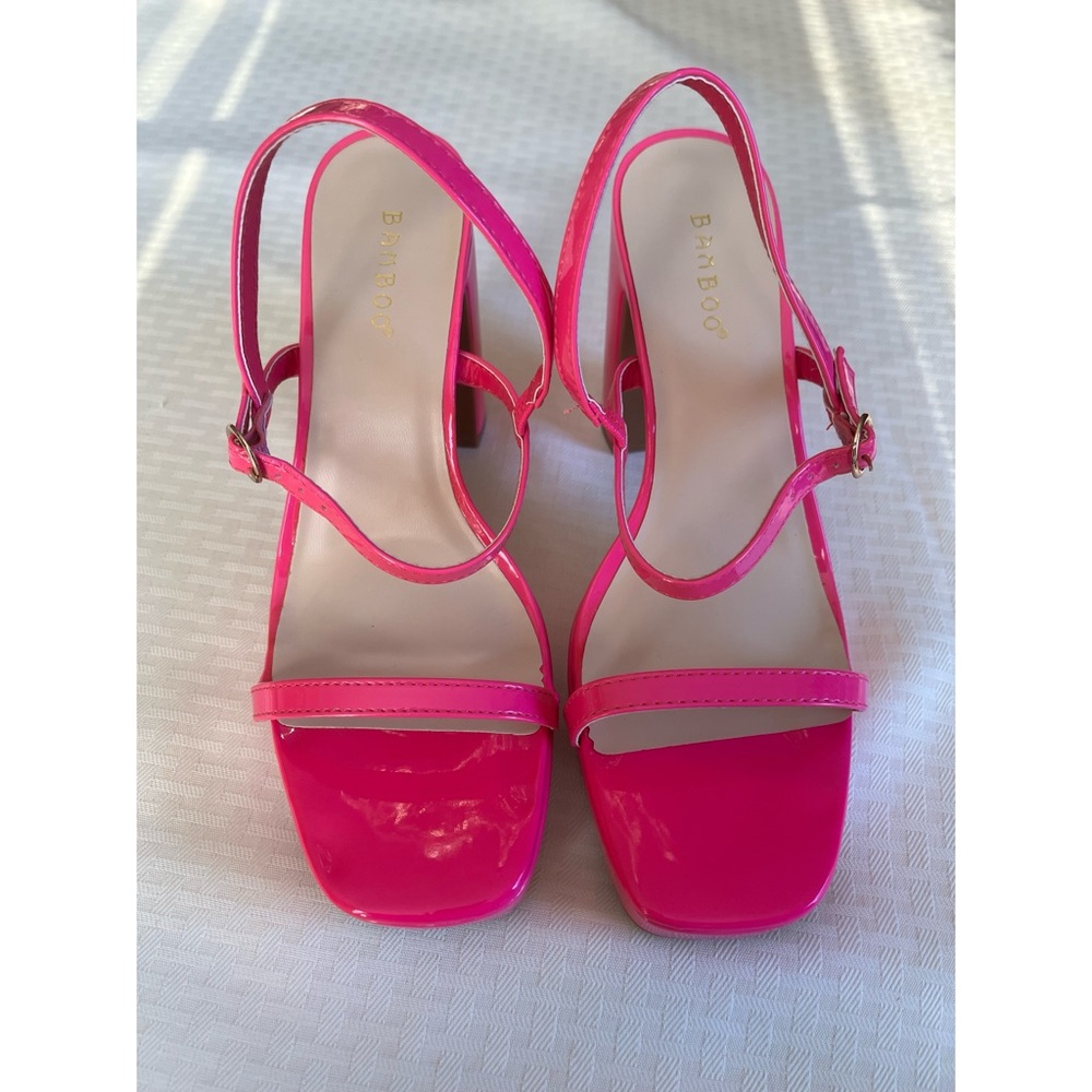Bamboo Patent Pink High Heel Platform Sandals - Picture 4 of 9